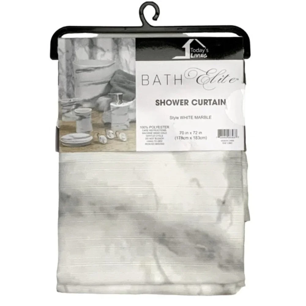 Today’s Living Marble Elite Bath Shower Curtain Easy Care Fabric White G…